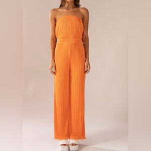 Peppermayo Doing the Most Plisse Orange Jumpsuit